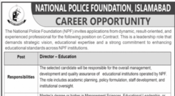 National Police Foundation NPF Islamabad Jobs 2025